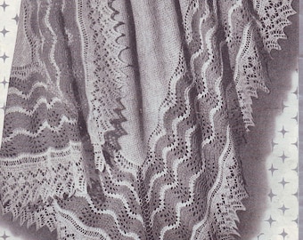 Vintage shetland shawl knitting pattern-  knitted in 2 ply fingering yarn- measures 60 x 60 " download pdf heirloom pattern