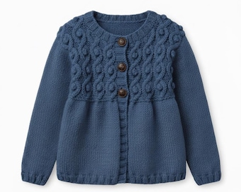 Girls cable bobble cardigan knitting pattern: aran worsted wool (pdf download)