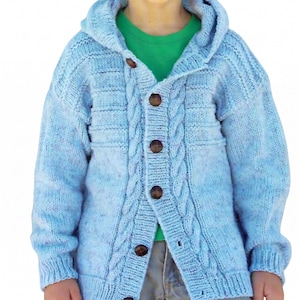 Childs thick cable hooded sweater & jumper aran 10 ply worsted wool 22 ~ 32" (1-12yrs) knitting pattern download pdf