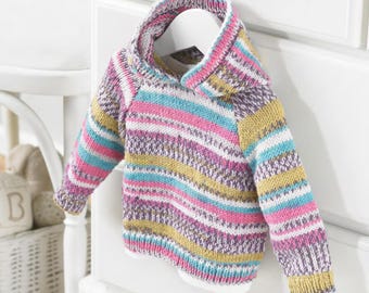 Child's easy raglan sleeved hooded jacket boy- girl- knitting pattern -dk 8 ply light worsted wool instant download-16-22" chest (0-3yrs)