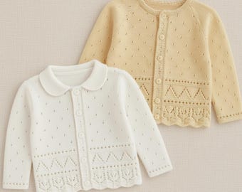 Girls Lacy Eyelet Cardigan Knitting Pattern, Raglan Sleeve (PDF Download)