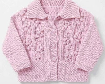 Babies toddler dk cardigan bobble moss stitch - collar- dk-  8 ply light worsted wool  -knitting pattern- pdf- digital download 16 - 26"