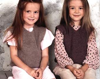 Rib v neck waistcoat knitting pattern in baby alpaca wool- sport / 5 ply, boys- girls vest fits chest 104/110 - 128/134 chest download pdf