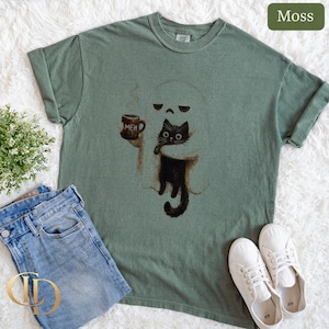 Ghost Cat Shirt, Spooky Black Cat Graphic Tee, Funny Introvert Halloween Coffee Lover Gift image 6