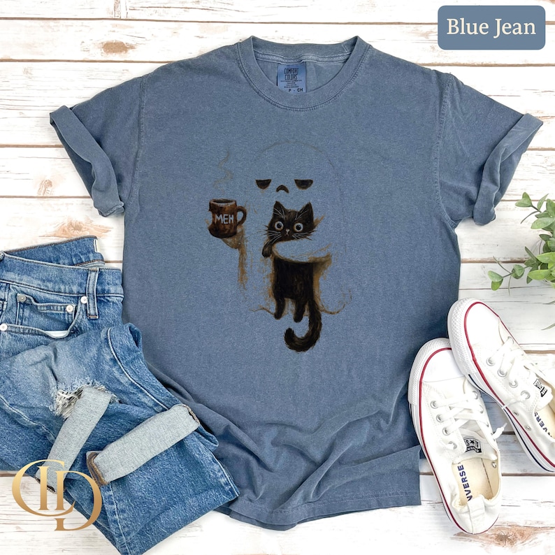 Ghost Cat Shirt, Spooky Black Cat Graphic Tee, Funny Introvert Halloween Coffee Lover Gift image 7