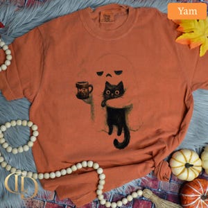 Ghost Cat Shirt, Spooky Black Cat Graphic Tee, Funny Introvert Halloween Coffee Lover Gift image 5