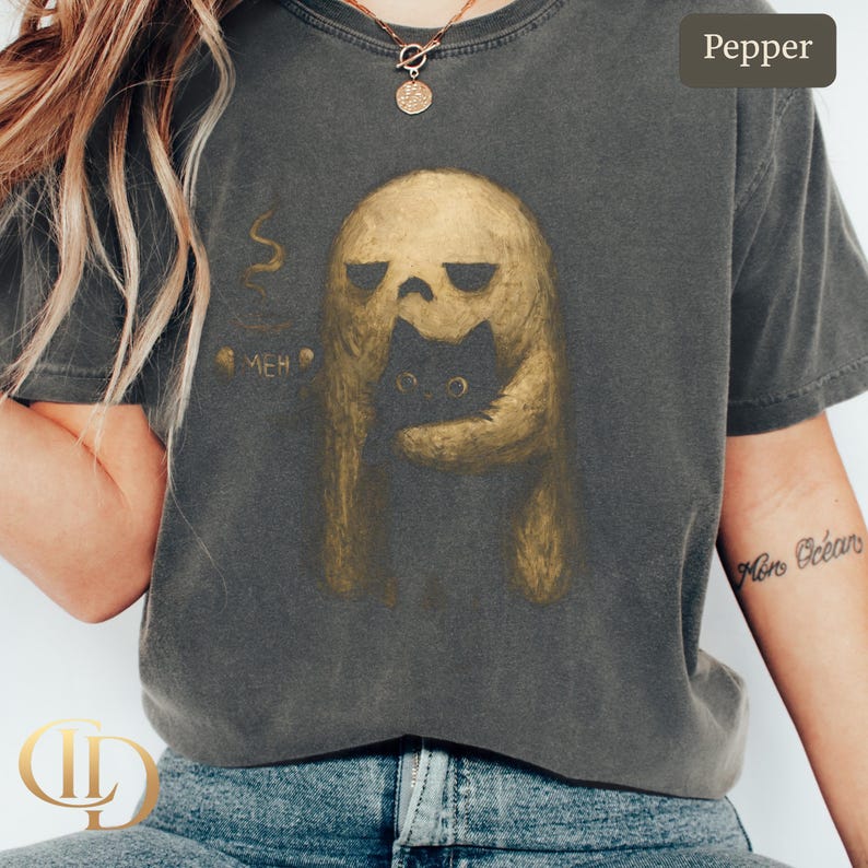 Ghost Cat Shirt, Spooky Black Cat Graphic Tee, Funny Introvert Halloween Coffee Lover Gift image 3