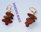 2 quot HANDMADE WOODEN EARRINGS with Rich Cherry Tones and Gold plated Lever Backs