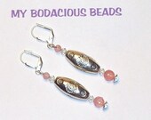 Handmade 2 quot STERLING Faceted Cherry QUARTZ and Crystal EARRINGS Silver Lever Backs