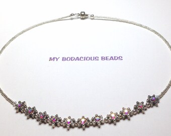 Handmade 17" Swarovski AB CRYSTAL NECKLACE Set in Silver  Beaded Silver  Magnetic Clasp