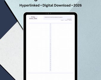 May include: A digital planner displayed on a tablet. The screen shows a daily schedule grid with the date "Friday 18 Dec, 2026" at the top. The planner is labeled "2026 Digital TECHO Planner" and is described as hyperlinked and a digital download.