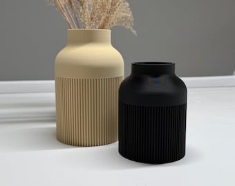 Japandi vase with grooves – Minimalist decorative vase in Scandinavian style | Modern design vase for dried flowers