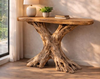 Handcrafted Live Edge Root Console Table | Solid Wood Entryway Table | Rustic Natural Wood Sofa Table | One of a Kind Furniture