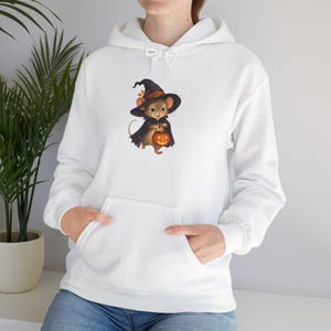 Halloween Hoodie with Witch Mouse and Jack-O'-Lantern, 50/50 Cotton-Poly Blend