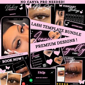 Lash Tech Canva Template Bundle | Editable IG, Business & Info Templates | No Canva Pro Needed