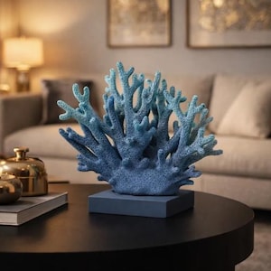 Estatua decorativa de coral azul – Escultura de coral de resina costera