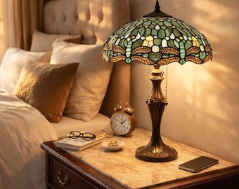 Vintage Tiffany Style Dragonfly Stained Glass Lamp