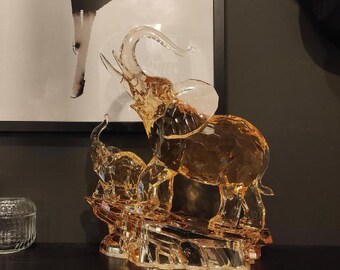 Akrylowa figurka słonia: Matka i dziecko – szczęśliwa figurka słonia Feng Shui z oświetleniem LED