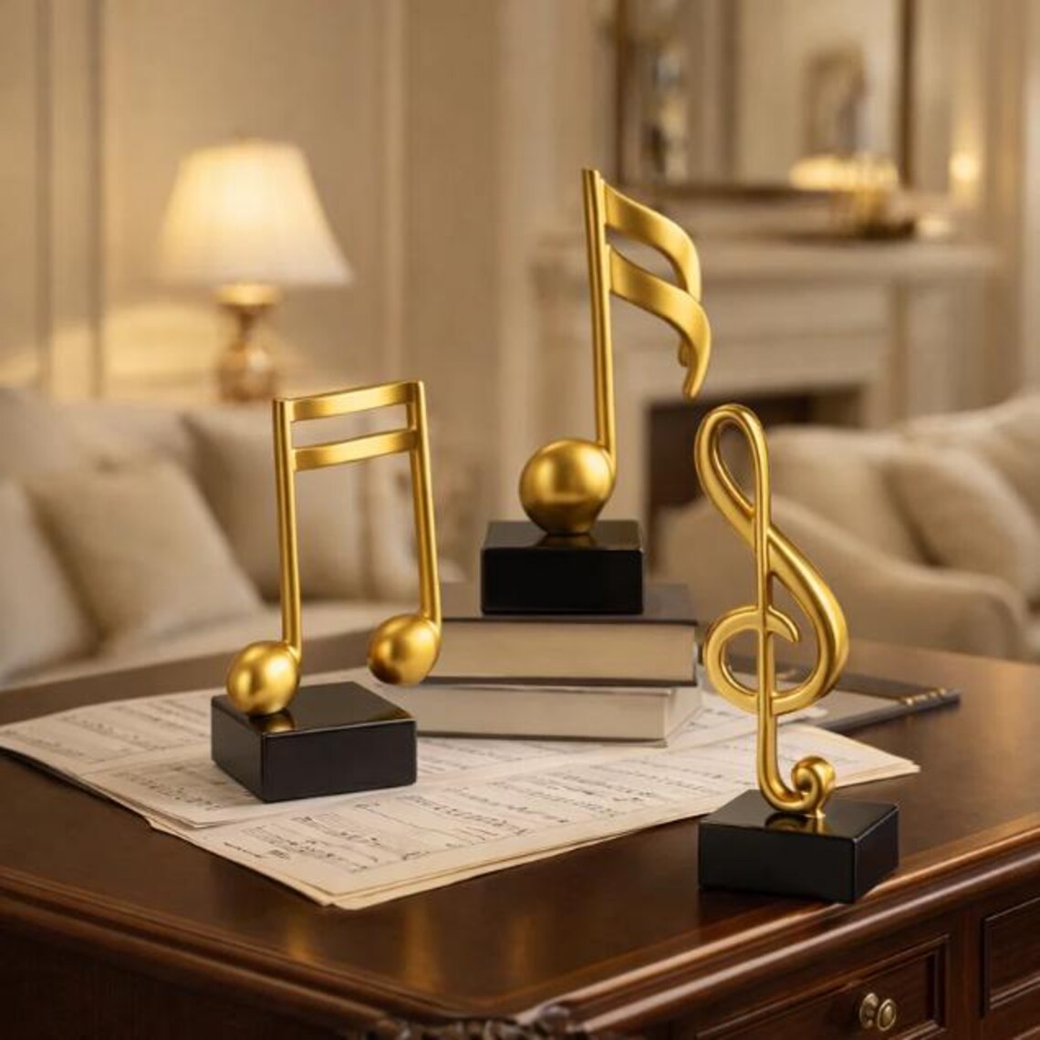 3-piece Gold Music Note Sculptures Set, Modern Musical Decor Statues ...