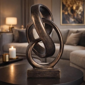 Escultura de nudo abstracto moderno: estatua de infinito de resina de bronce, decoración art déco para el hogar