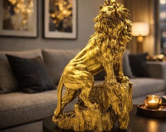 Majestic Gold Lion Statue – Modern Resin Sculpture, Home Decor