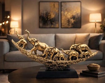 Bronze Elephant Family Statue – Feng Shui Good Luck Resin Sculpture