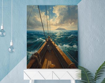Pintura al óleo de paisaje marino oceánico con cubierta de barco clipper vintage, decoración náutica para pared