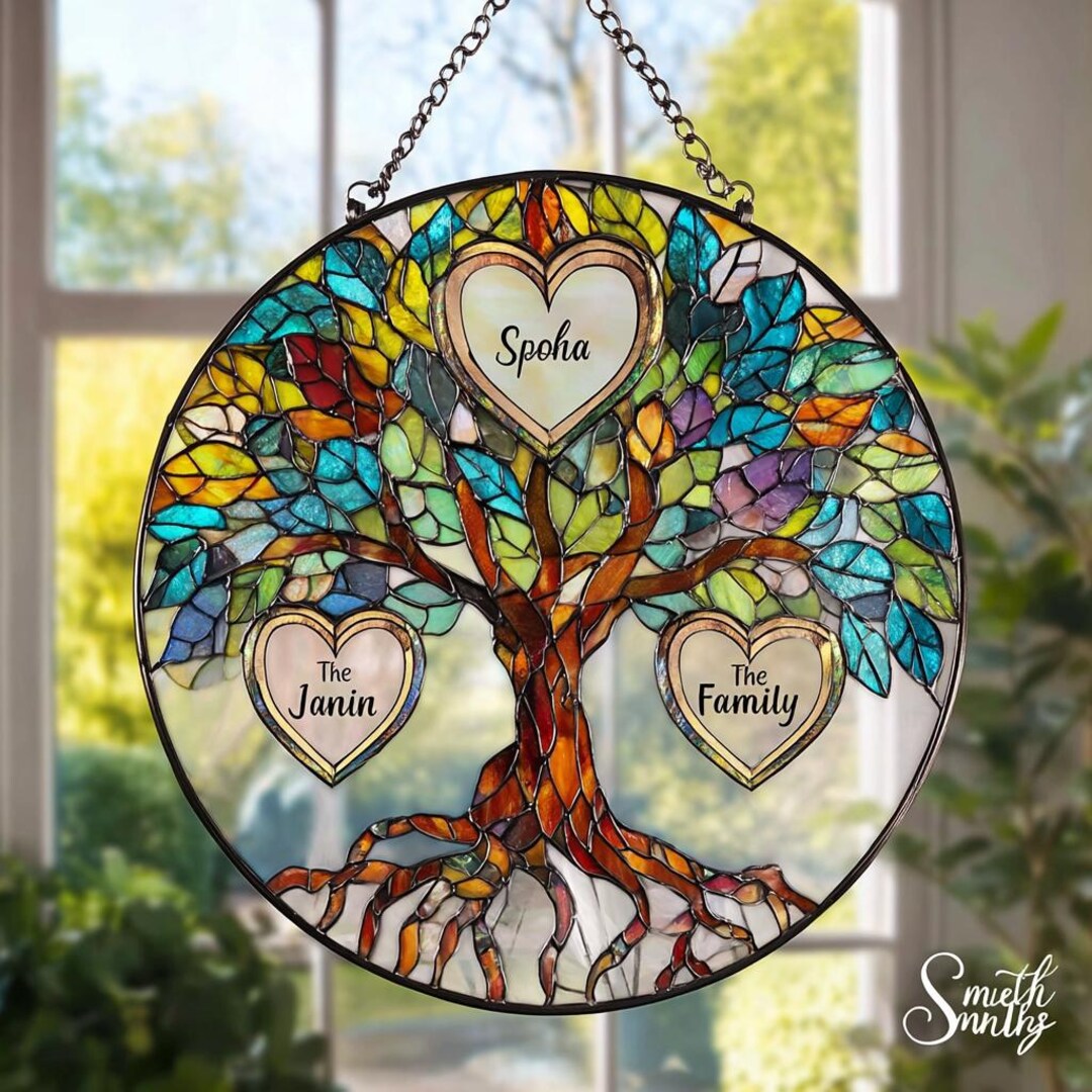 Personalized Birth Flower Family Tree Suncatcher, Custom Acrylic Window ...
