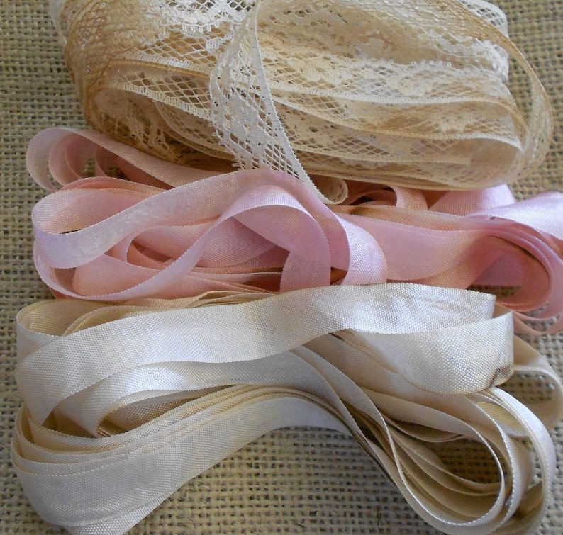 Hand Dyed Seam Binding Ribbon Tea Dyed Antiqued Aged Distressed 15 yards total image 3