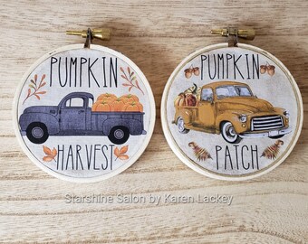 Fall decor: Pumpkin Harvest, Pumpkin Patch, set of two 3-inch hoops