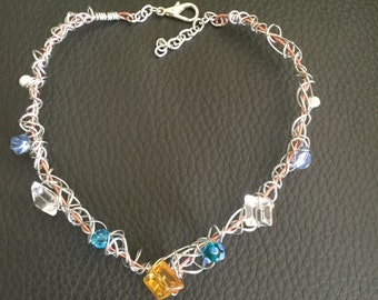 Handmade Copper Wire Wrapped Necklace: Beaded Boho Statement Jewelry