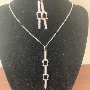 Equestrian jewelry, dainty and minimalist Horse themed necklace and earring set. An Easter basket gift idea to spur on a little girls dream