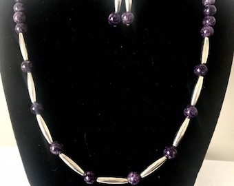 Handmade Amethyst & Sterling Silver Necklace and Earrings Set