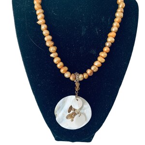 Coastal Shell Pendant Necklace: Freshwater Pearls, Beaded Jewelry