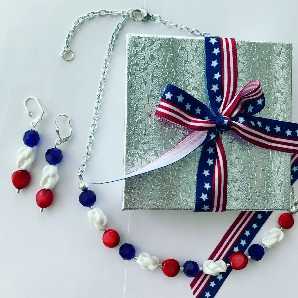 Made in America Jewelry Patriotic necklace red white and Etsy