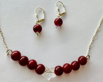 Handmade Carnelian Necklace and Earrings Set: Swarovski Crystal Star