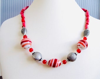 Handmade coral Jewelry, Beaded Necklace, ceramic Glass Beads, Red Coral, Gift box incl.