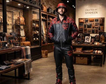 MCM Biker Tracksuit | Luxury Leather Jacket, Pant & Hat Set | Men's Designer Streetwear Co-Ord