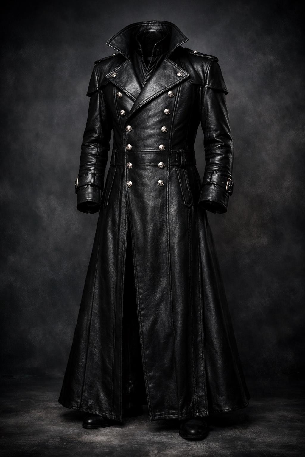 Men's Black Leather Trench Coat | Gothic Double Breasted Long Coat