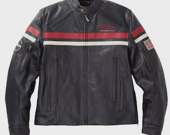 Indian Motorcycle Leather Jacket | Black & Red Cowhide, Vintage Style