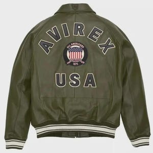 Avirex-stijl olijfgroen leren bomberjack heren | Vintage Amerikaanse vlieger | Cadeau voor hem