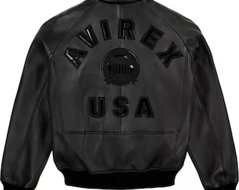 Avirex Men Black Leather Bomber Jacket | Genuine Cowhide Flight Pilot Jacket | Gift For Him