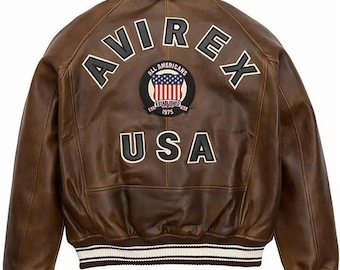 Vintage Avirex USA Leather Varsity Jacket | Bomber American Flight Jacket | Gift For Him