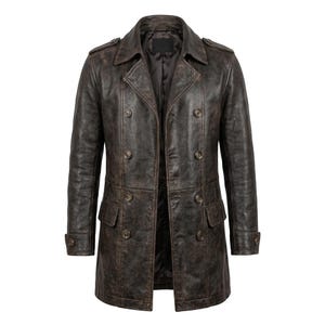 Cappotto giacca lunga uomo nero in calda lana sottile con abbottonatura