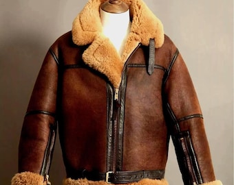 Men’s Brown Shearling Leather Bomber Jacket | Handmade Sheepskin B3 Aviator Jacket