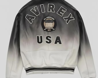 Vintage leren bomberjack met ombre-kleur | Varsity in Avirex-stijl | Uniseks leren pilotenjack