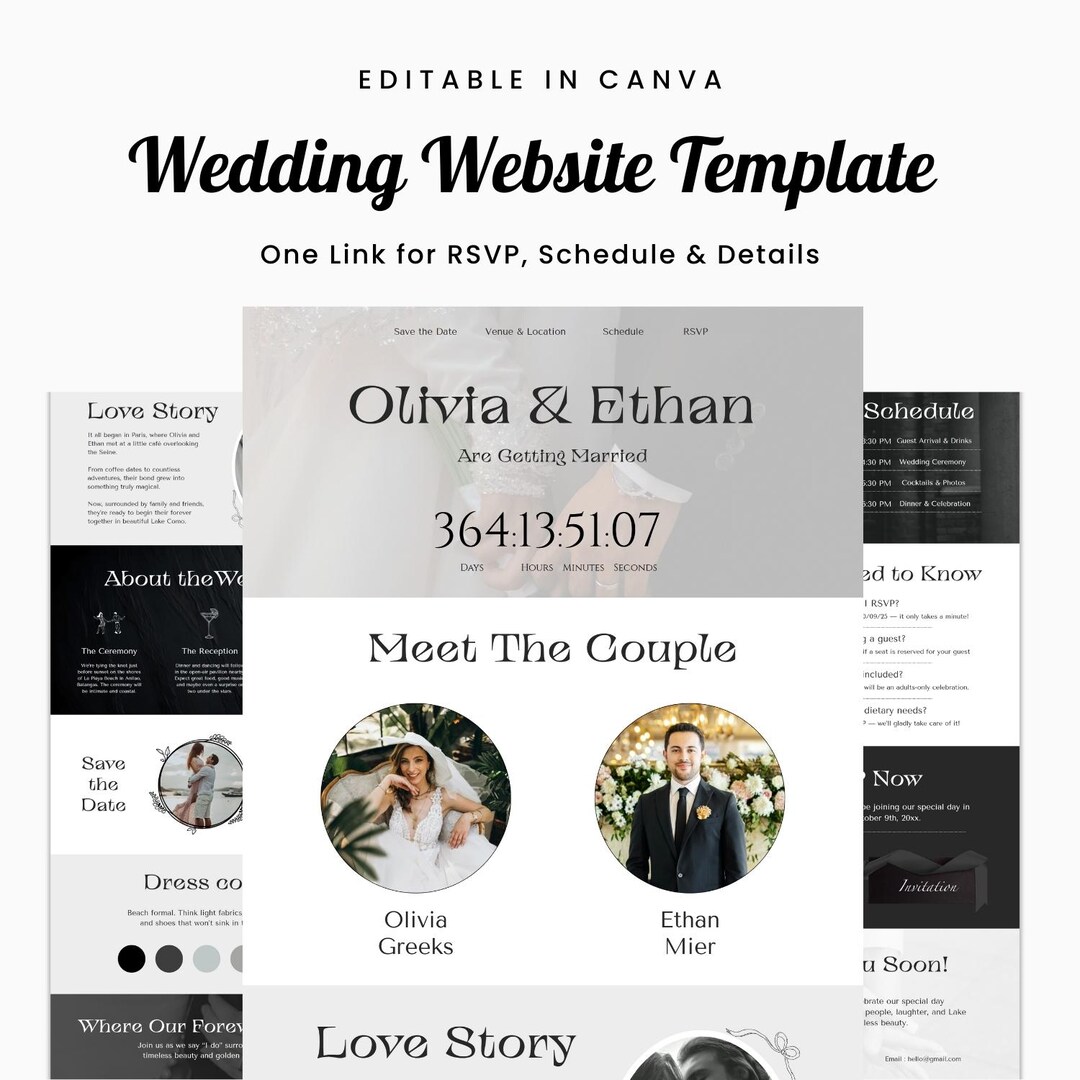 Editable Wedding Website Template Canva Modern Digital Invite With RSVP ...