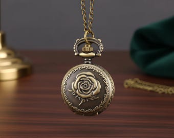 Reloj de bolsillo de cuarzo en tono bronce: reloj con colgante estilo vintage
