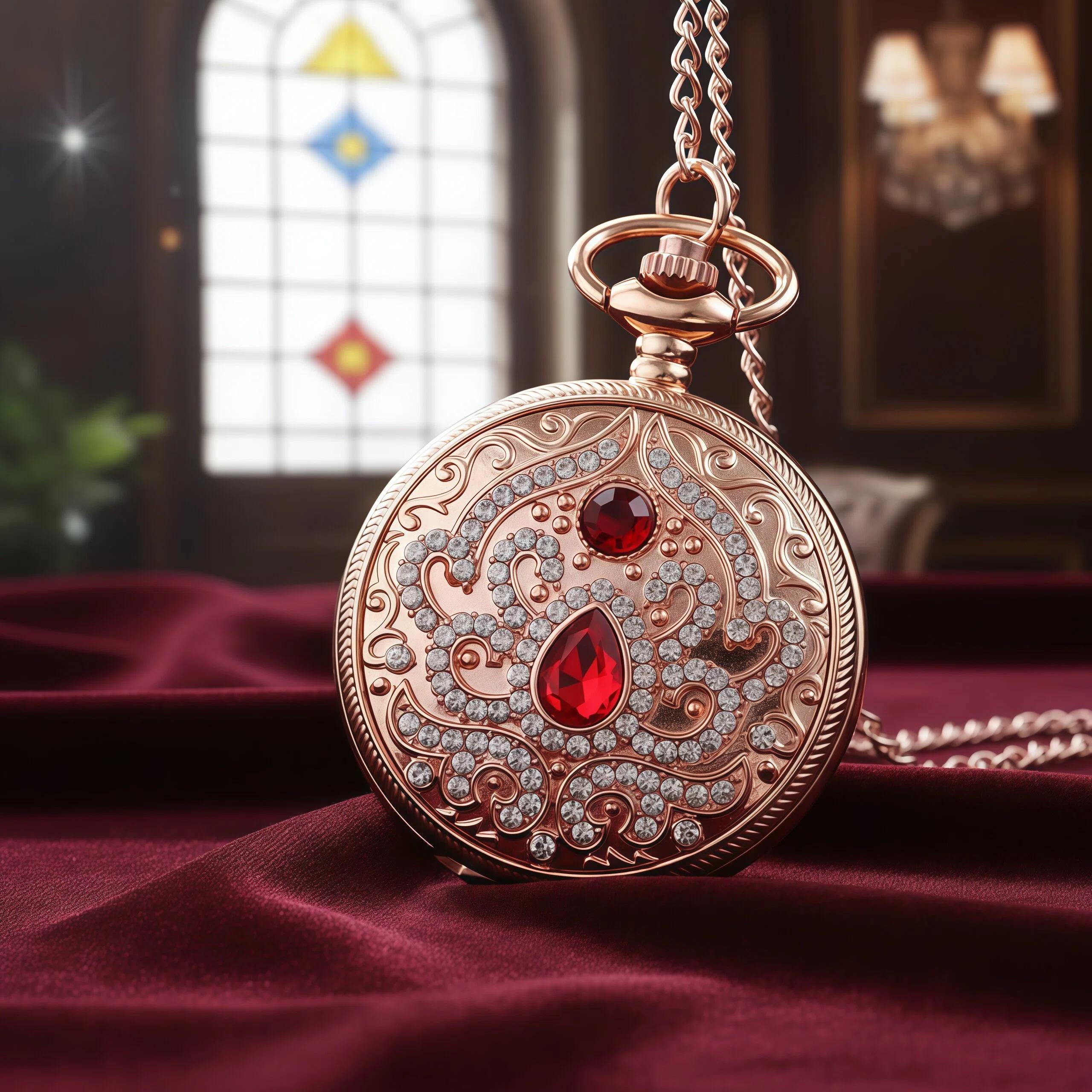Gold Rose Roses Pocket Watch Necklace Women\'s Birthday Anniversary Gift - NEW Rose Gold Pocket Watch Necklace - Etsy main image 3