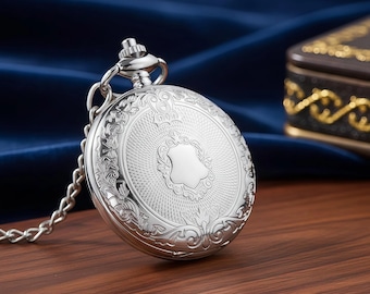 Silver Tone Pocket Watch Necklace, Quartz Pendant Watch on Chain, Unisex